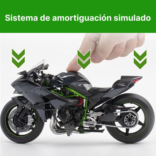 Kawaski H2r Moto Juguete Modelo Luz Sonido Escala Base 1:12 Color Negro Y Verde