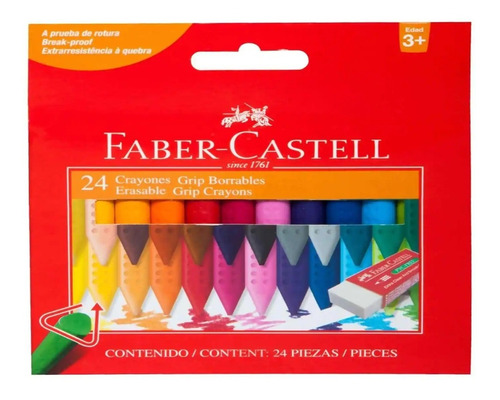 Set 24 Crayones Grip Borrable Triangular Faber Castell