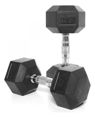 Mancuerna Hexagonal Fija 15 Kg - Pesas - Dumbell X 1 Pieza Color Negro