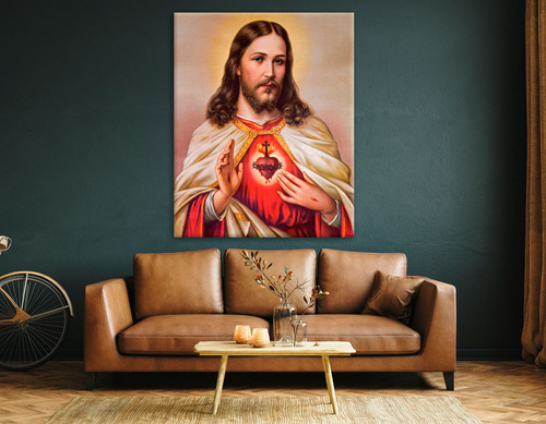 Cuadro Jesús Sagrado Corazón Jesucristo Algodón M2 110 Cm