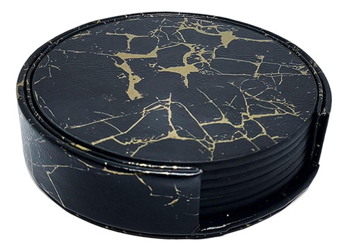 6 Posavasos De Cuero Modernos, Negro Negro Diámetro 10 Cm
