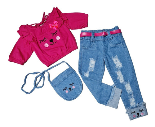 Conjunto Jeans Infantil Blogueirinha Menina Com Calça 