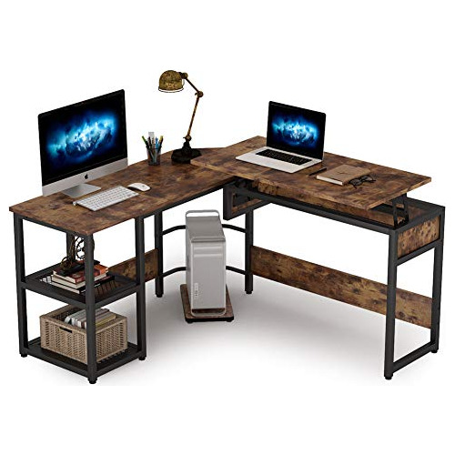 L Shaped Desk With Lift Top, Modern Sit To Stand Corner...