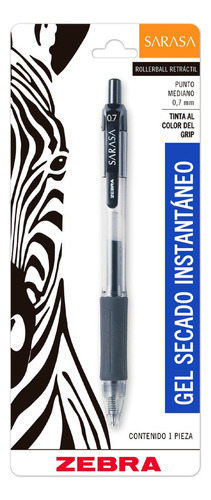 Bolígrafo Gel Secado Rápido Grip De Goma 0,7mm Zebra Blister Tinta Negro Exterior Negro