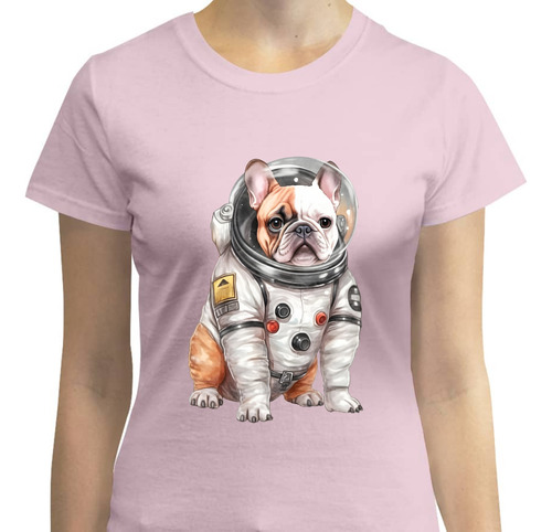 Playera Mujer Con Diseño Bulldog Francés Astronauta