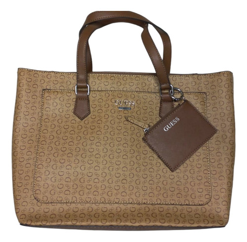 Totebag Guess Café Claro 100% Original Marrón Claro Liso Níquel Marrón