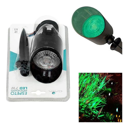 Imagem 1 de 5 de Luminária Spot Led Espeto P/jardim Lâmpada Cob Luz Verde 7w