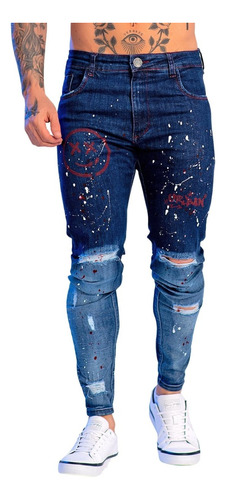 Calça Super Skinny Jeans Degradê Destroyed Masculina