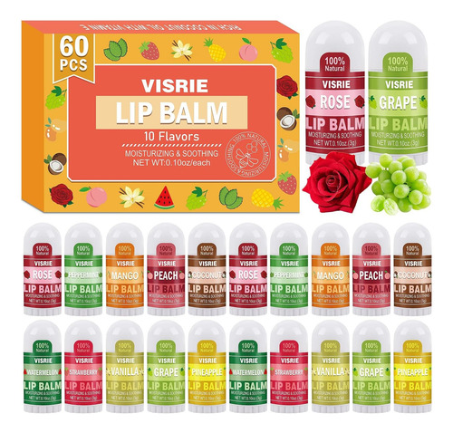 Visrie Mini Lip Balm 60 Count, Lip Balm Bulk Com Vitamina E
