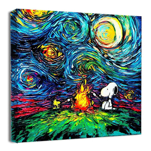 Cuadro Canvas Algodón Snoopy Charlie Brown Noche Estrellada 5 Modelos A Elegir Tintas No Tóxicas Seguras Para Tu Hogar