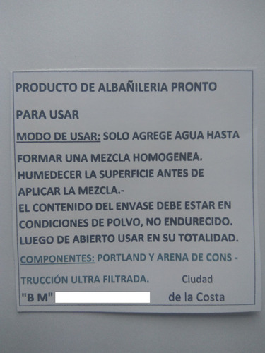Imagen 4 de 4 de Portland Preparado Pronto Para Usar, Solo Agregar Agua 1 Kg