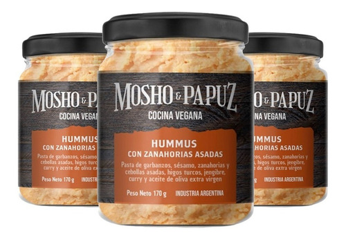 X3 Hummus Con Zanahorias Asadas 170 Gr Mosho & Papuz Vegano