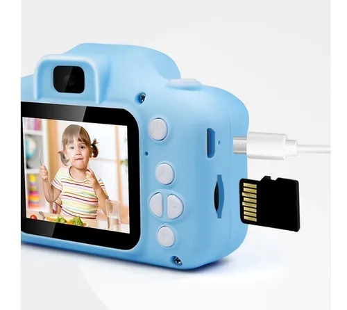 Cámara infantil con miniefectos fotográficos recargables con voz y funda de  color azul