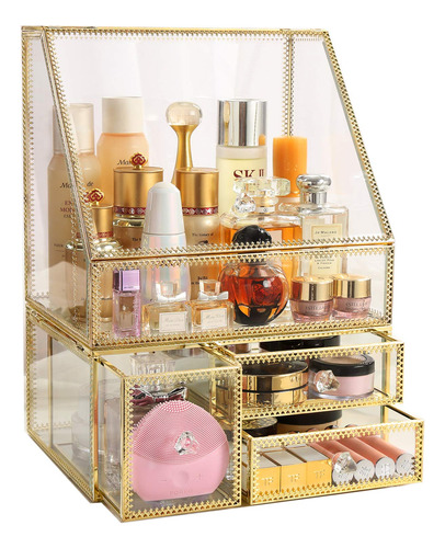 Moochi Organizador De Maquillaje Cosmtico De Cristal Dorado