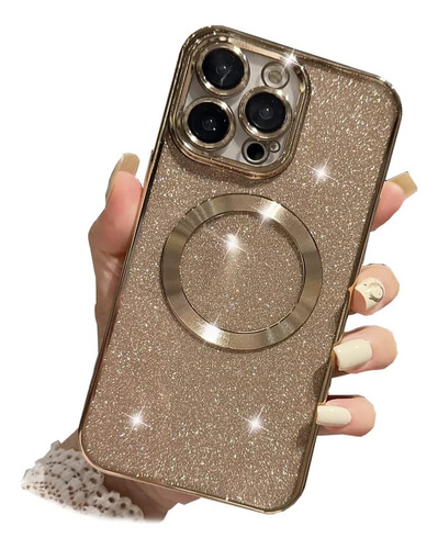 Funda Dorada Magnetica Con Glitter Lntech Para iPhone 13 Pro