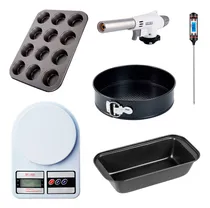 Comprar Set X6 Reposteria Pasteleria Molde Muffins Cupcakes + Tortera Desmontable + Budinera + Teflon Antiadherente Balanza Digital 10kg + Soplete Cocina + Termometro Digital Alimentos Levys Bazar