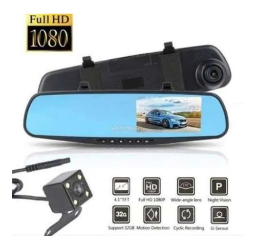 Espejo Retrovisor Auto Dvr 2 Camaras 1080p Frontal Pantalla