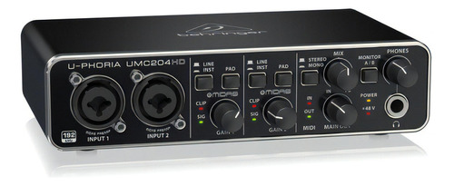 Placa De Audio Behringer Usb Umc204 Hd Interfaz Color Negro