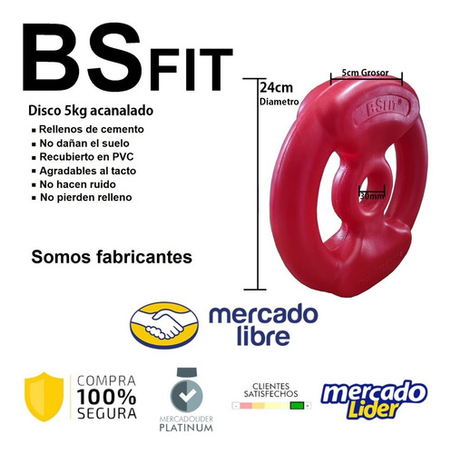 Imagen 2 de 9 de Kit Rosa Set 17 Kg Bsfit Discos Tobilleras Pesas Rusas Barra