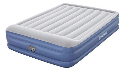Colchón Inflable Queen Size Bestway Azul Con Bomba Integrada Gris Con Azul