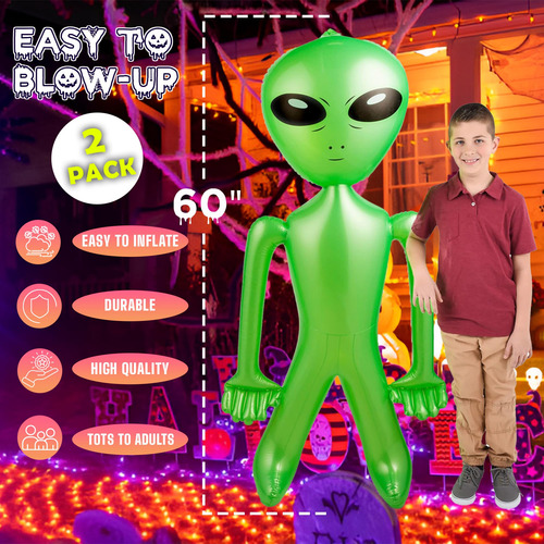 Bedwina Inflable Alien De 1,5 M (5 Pies), Paquete De 2, Colo