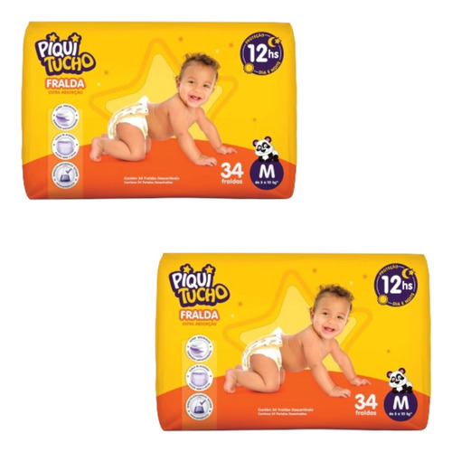 Kit 2 Pacotes Fraldas Infantil Piquitucho M34 G30 Xg24 Xxg20