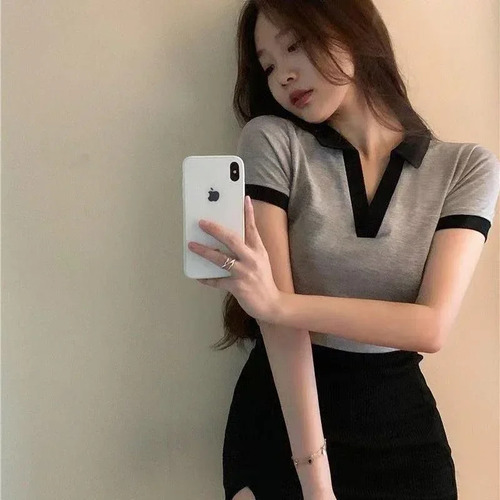 Camiseta De Verano Con Cuello En V De Manga Corta Para Mujer