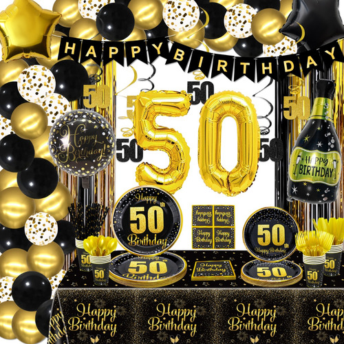 Decoración De Cumpleaños De Oro Negro De 50 Años