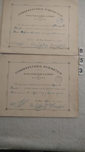 Antiguo Diploma Conservatorio Rubistein La Plata Año 1930
