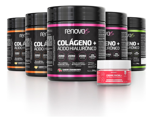 Kit 5 Colágenos Renova Be Verisol Com Ácido Hialurônico Sabor 2 Cranberry - 2 Tangerina - 1 Limão