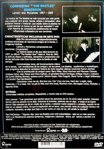 Beatles Dvd ''composing The Beatles Songbook (arg.) (Usado)
