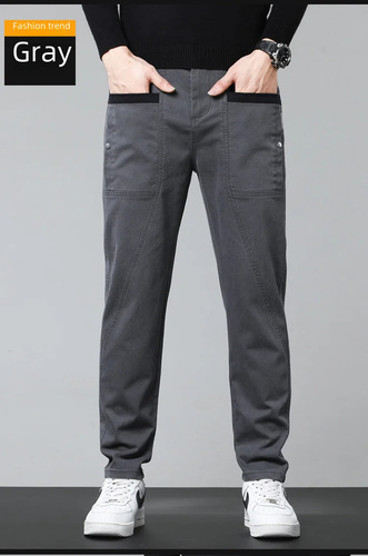 Pantalones Casuales Con Bolsillo En Mezcla De Algodón De Pie