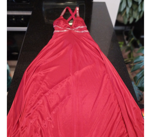 Vestido De Cóctel/gala En Satín Rojo Escote Profundo