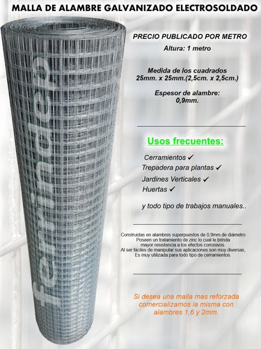 Imagen 2 de 9 de Tejido Electrosoldado 25x25mm 1mt Malla Alambre X Metro