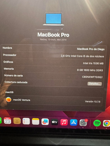 Macbook Pro A1502 13.3 Retina 2014 Gris (Usado)