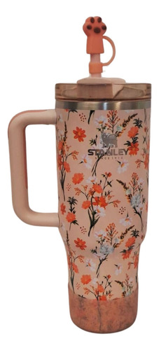Vaso Térmico 1.2l Con Manija Floreado Durazno Flores