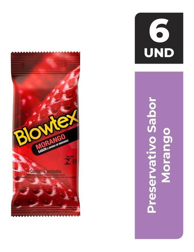 Preservativo Lubrificado Morango Blowtex Pacote 6 Unidades