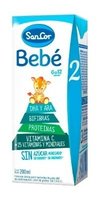 Leche Sancor Bebé 2  Sin Azucar De 200ml - 6  A 12 Meses