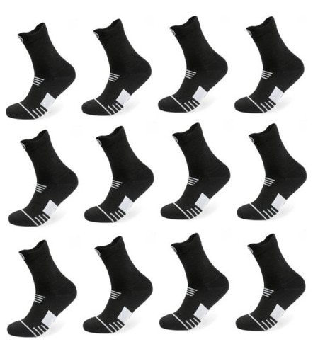 12 Pares Negro Calceta Deportiva Hombre 100% Algodón