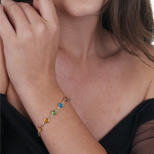 Pulseira Resinas Coloridas Antialérgico Banhado Ouro 18k Comprimento 15 Cm Cor Dourado Diâmetro 15 Cm