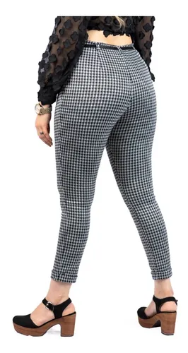 Pantalón Cuadros Mujer Casual Stech Con Cinto Vestir Lycra