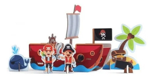 Imagem 3 de 5 de Brinquedo De Madeira Quebra-cabeça 3d Piratas Babebi