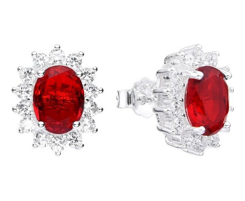  Aros Plata 925 Zircon Ovalado Rojo Mujer Regalo