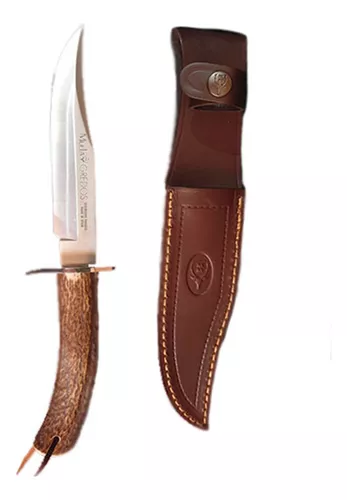  MUELA GRED-16 Cuchillo de caza con mango de cuerno de ciervo  genuino con funda de cuero, dorado : Deportes y Actividades al Aire Libre