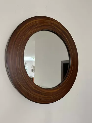 Espejo Circular Con Marco De Madera Color Nogal De 60cm