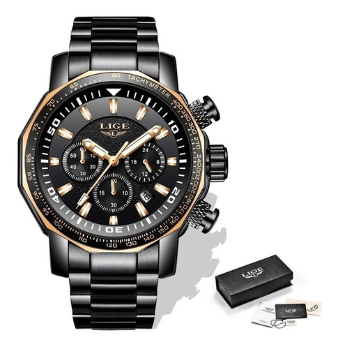 Relógio Masculino Lige 9871 Original Aço Inox Preto