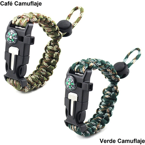 Pulsera Ajustable Paracord Silbato Pedernal Supervivencia