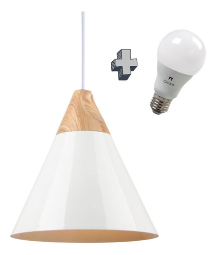 Lampara Led + Colgante Blanca Y Madera Diseño Nordico Chiaro