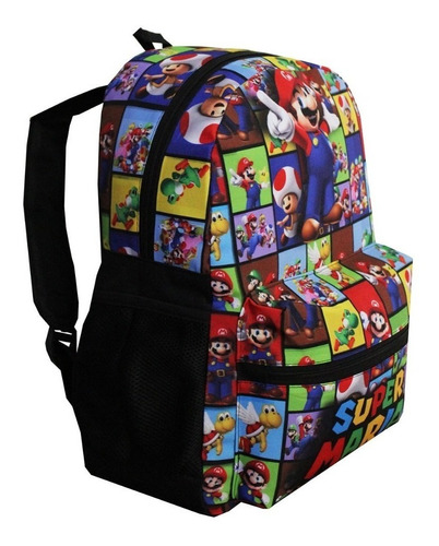 Mochila Mario Bros Infantil Meninos Costas Escolar Masculina Cor Preto