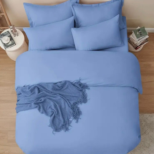 Capa De Edredom Avulsa Casal 400fios Micropercal Zíper Duvet Cor Azul-claro